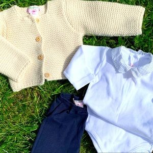 Bonpoint Alpaca Cardigan, onesie, and pants